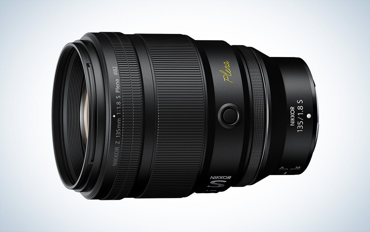 Nikon NIKKOR Z 135mm f/1.8 S Plena lens against a white background